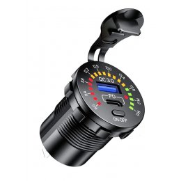 Швидка врізна зарядка Type-C / USB QC 3.0 з вольтметром (12–24 В)