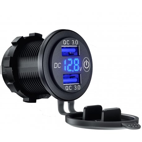 Универсальная автомобильная USB-розетка QC3.0 36W с вольтметром 12-24В