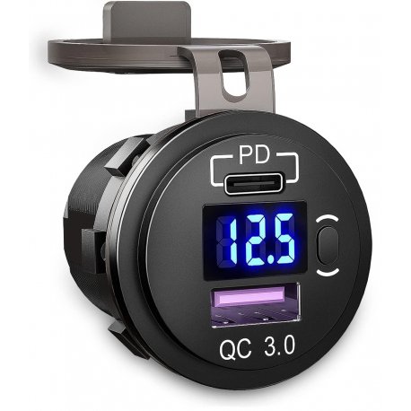 Вбудована автомобільна USB-розетка з вольтметром та вимикачем (12–24 В)