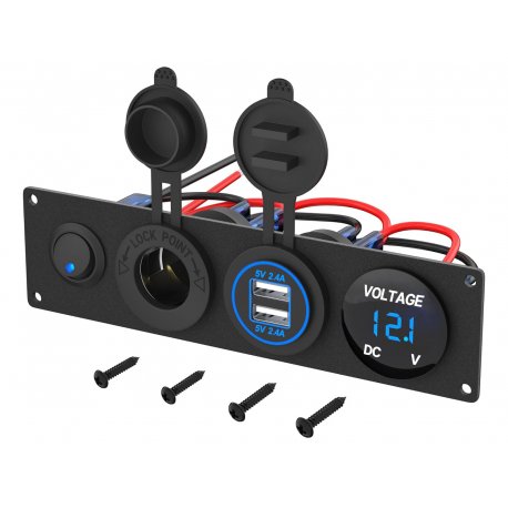 Универсальная панель розеток 12-24В с выключателем и вольтметром