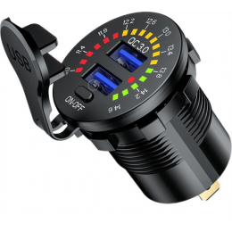 Швидка врізна зарядка USB QC 3.0 з вольтметром (12–24 В)