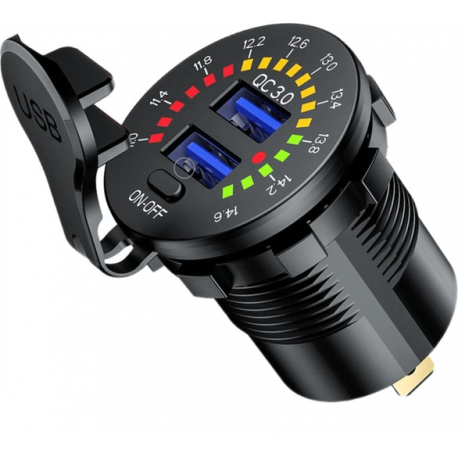 Швидка врізна зарядка USB QC 3.0 з вольтметром (12–24 В)